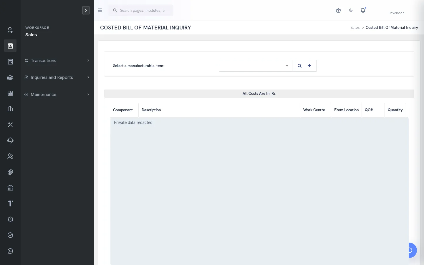 SERP Manufacturing interface; private records redacted